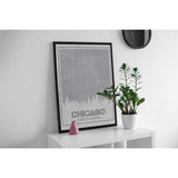 Chicago Illinois skyline and map - 5x7 Unframed Print / Silver - City Map and Skyline