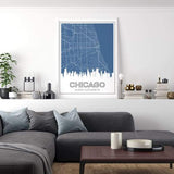 Chicago Illinois skyline and map - 5x7 Unframed Print / SteelBlue - City Map and Skyline