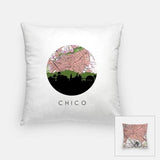 Chico California city skyline with vintage Chico map - Pillow | Square - City Map Skyline