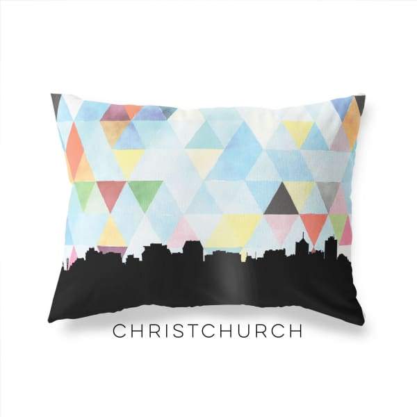 Christchurch New Zealand geometric skyline - Pillow | Lumbar / LightSkyBlue - Geometric Skyline