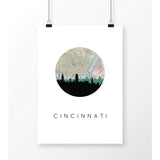Cincinnati Ohio city skyline with vintage Cincinnati map - 5x7 Unframed Print - City Map Skyline
