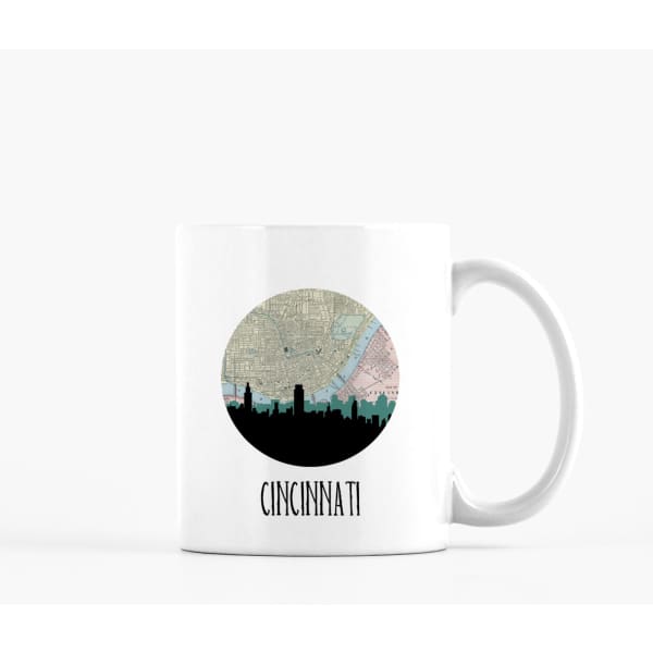 Cincinnati Ohio city skyline with vintage Cincinnati map - Mug | 11 oz - City Map Skyline
