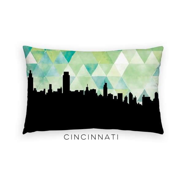 Cincinnati Ohio geometric skyline - Pillow | Lumbar / Green - Geometric Skyline