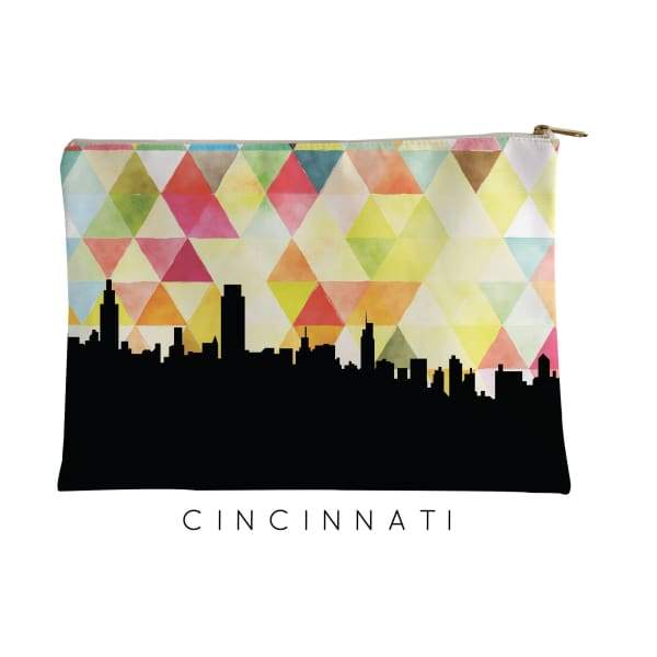 Cincinnati Ohio geometric skyline - Pouch | Small / Yellow - Geometric Skyline