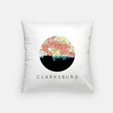 Clarksburg West Virginia city skyline with vintage Clarksburg map - Pillow | Square - City Map Skyline