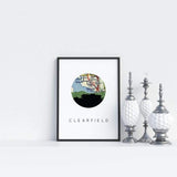 Clearfield Utah city skyline with vintage Clearfield map - 5x7 Unframed Print - City Map Skyline