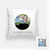 Clearfield Utah city skyline with vintage Clearfield map - Pillow | Square - City Map Skyline