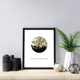 Clearwater Florida city skyline with vintage Clearwater map - 5x7 Unframed Print - City Map Skyline