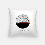 Clemson South Carolina city skyline with vintage Clemson map - Pillow | Square - City Map Skyline