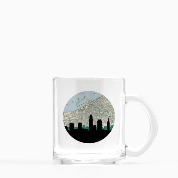 Cleveland Ohio city skyline with vintage Cleveland map - Mug | Glass Mug - City Map Skyline