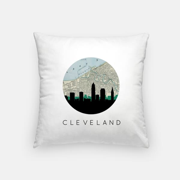 Cleveland Ohio city skyline with vintage Cleveland map - Pillow | Square - City Map Skyline