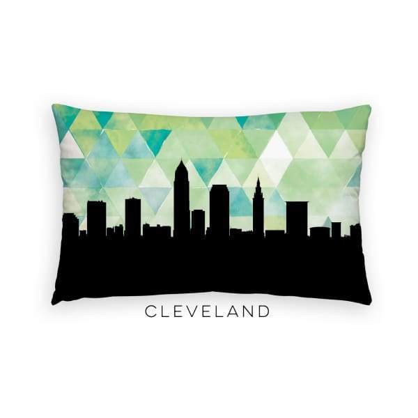 Cleveland Ohio geometric skyline - Pillow | Lumbar / Green - Geometric Skyline