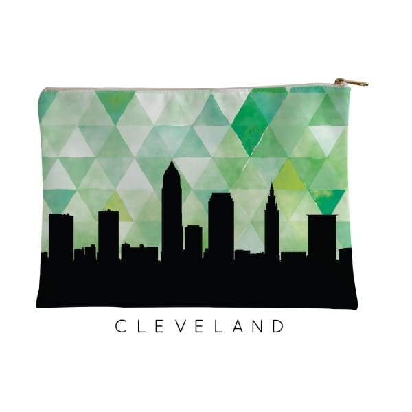 Cleveland Ohio geometric skyline - Pouch | Small / Green - Geometric Skyline