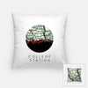 College Station Texas city skyline with vintage College Station map - Pillow | Square - City Map Skyline