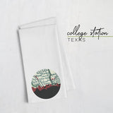 College Station Texas city skyline with vintage College Station map - Tea Towel - City Map Skyline
