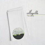 Colleyville Texas city skyline with vintage Colleyville map - Tea Towel - City Map Skyline