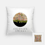 Colorado Springs Colorado city skyline with vintage Colorado Springs map - Pillow | Square - City Map Skyline