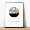 Columbia Missouri city skyline with vintage Columbia Missouri map - City Map Skyline