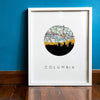 Columbia Missouri city skyline with vintage Columbia Missouri map - 5x7 Unframed Print - City Map Skyline