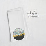 Columbia Missouri city skyline with vintage Columbia Missouri map - Tea Towel - City Map Skyline