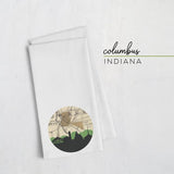 Columbus Indiana city skyline with vintage Columbus Indiana map - Tea Towel - City Map Skyline