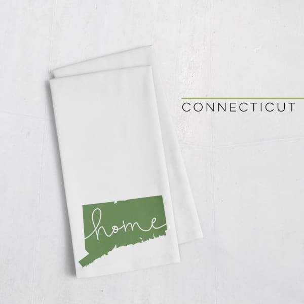 Connecticut ’home’ state silhouette - Tea Towel / DarkGreen - Home Silhouette