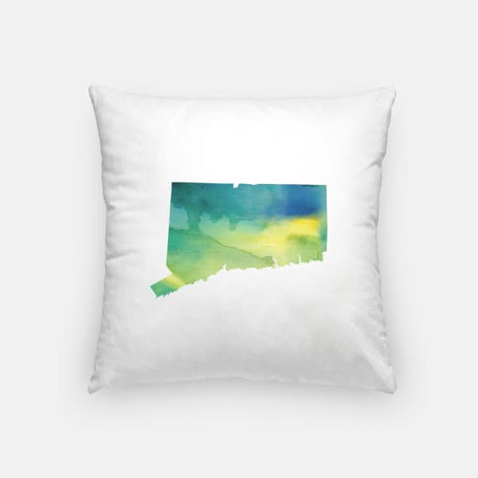 Connecticut state watercolor - Pillow | Square / Yellow + Teal - State Watercolor