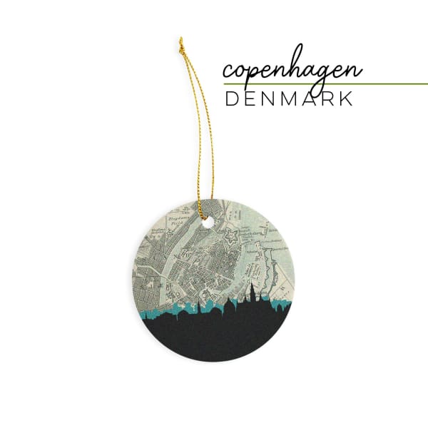 Copenhagen city skyline with vintage Copenhagen map - City Map Skyline