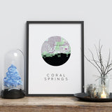 Coral Springs Florida city skyline with vintage Coral Springs map - City Map Skyline