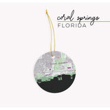 Coral Springs Florida city skyline with vintage Coral Springs map - Ornament - City Map Skyline