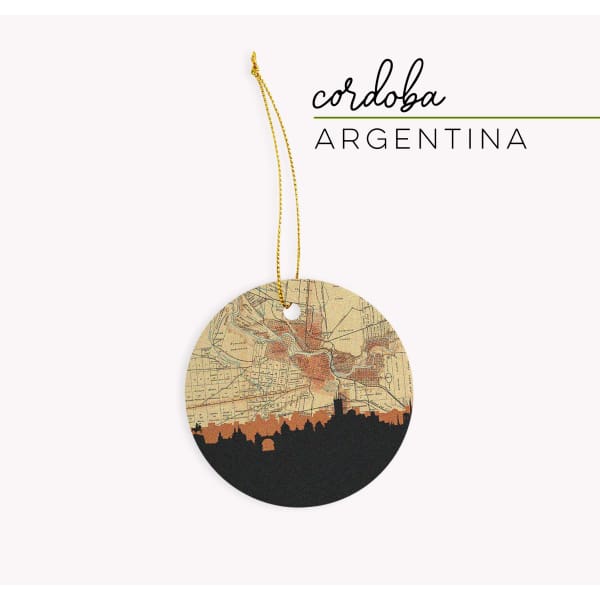 Cordoba Argentina city skyline with vintage Cordoba map - Ornament - City Map Skyline