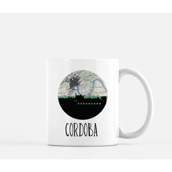 Cordoba Spain city skyline with vintage Cordoba map - Mug | 11 oz - City Map Skyline