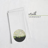 Corinth Vermont city skyline with vintage Corinth map - Tea Towel - City Map Skyline