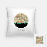 Cork Ireland city skyline with vintage Cork map - Pillow | Square - City Map Skyline