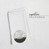 Cupertino California city skyline with vintage Cupertino map - Tea Towel - City Map Skyline