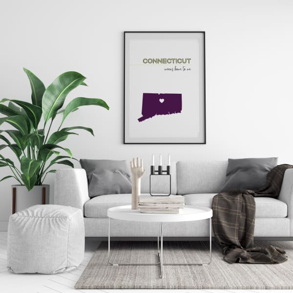 Customizable Connecticut state art - LemonChiffon / Fig Purple - Customizable