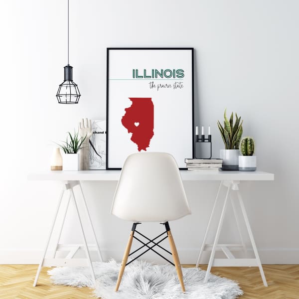 Customizable Illinois state art - PaleTurquoise / FireBrick - Customizable