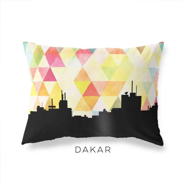 Dakar Senegal geometric skyline - Pillow | Lumbar / Yellow - Geometric Skyline