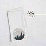 Dallas Texas city skyline with vintage Dallas map - Tea Towel - City Map Skyline
