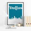 Dallas Texas retro inspired city skyline - 5x7 Unframed Print / Teal - Retro Skyline