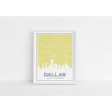 Dallas Texas skyline and map with coordinates - 5x7 Unframed Print / Khaki - Road Map and Skyline