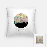 Dayton Ohio city skyline with vintage Dayton map - Pillow | Square - City Map Skyline