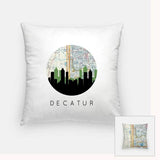 Decatur Georgia city skyline with vintage Decatur map - Pillow | Square - City Map Skyline