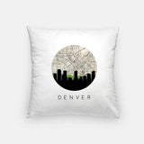 Denver Colorado city skyline with vintage Denver map - Pillow | Square - City Map Skyline