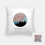 Detroit Michigan city skyline with vintage Detroit map - Pillow | Square - City Map Skyline
