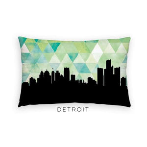 Detroit Michigan geometric skyline - Pillow | Lumbar / Green - Geometric Skyline