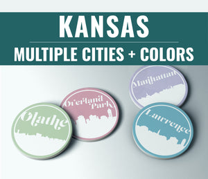 Kansas coasters - retro inspired city skyline coaster set in multiple cities and colors