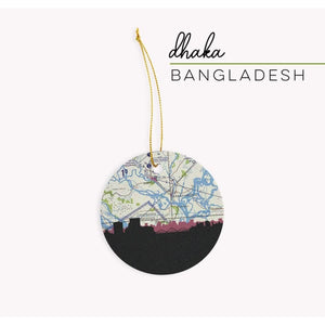 Dhaka Bangladesh city skyline with vintage Dhaka map - Ornament - City Map Skyline