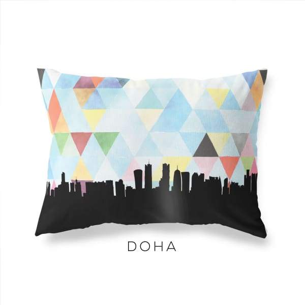 Doha Qatar geometric skyline - Pillow | Lumbar / LightSkyBlue - Geometric Skyline
