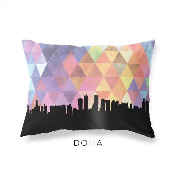 Doha Qatar geometric skyline - Pillow | Lumbar / RebeccaPurple - Geometric Skyline